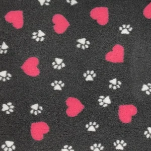 Vetbed Mörkgrå - Rosa Hjärtan/Vita Tassar 50x75cm